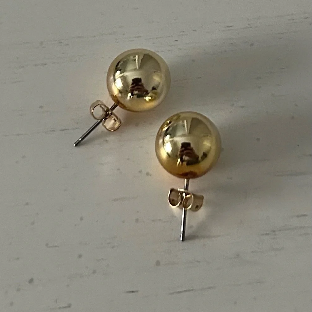 Bead Ball Stud Gold Tone Earrings